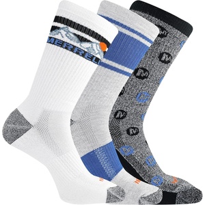 Merrell Men’s and Women’s Wool Everyday Hiking Socks – 3 Pair Pack – Cushion Arch Support & Moisture Wicking(Crew – Blue Assorted (3 Pairs))