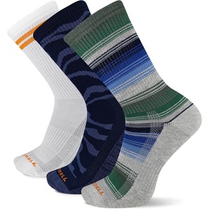 Merrell Repreve Cushioned Hiker Crew Socks 3 Pair(Blue Stripe Assorted)
