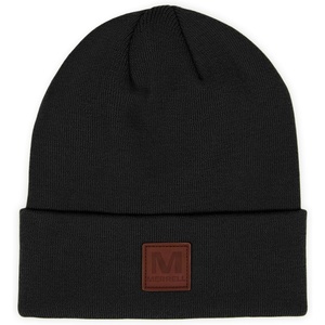 Merrell Unisex Adult Gannet Hat with Leather Patch, Rib Knit Beanie with Cuff for Warmth & Adventure(Black)