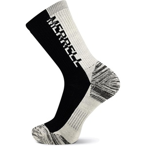 Merrell unisex-adult Men’s and Women’s Zoned Cushioned Wool Hiking Crew Socks – Breathable Arch Support(Black/White Logo)