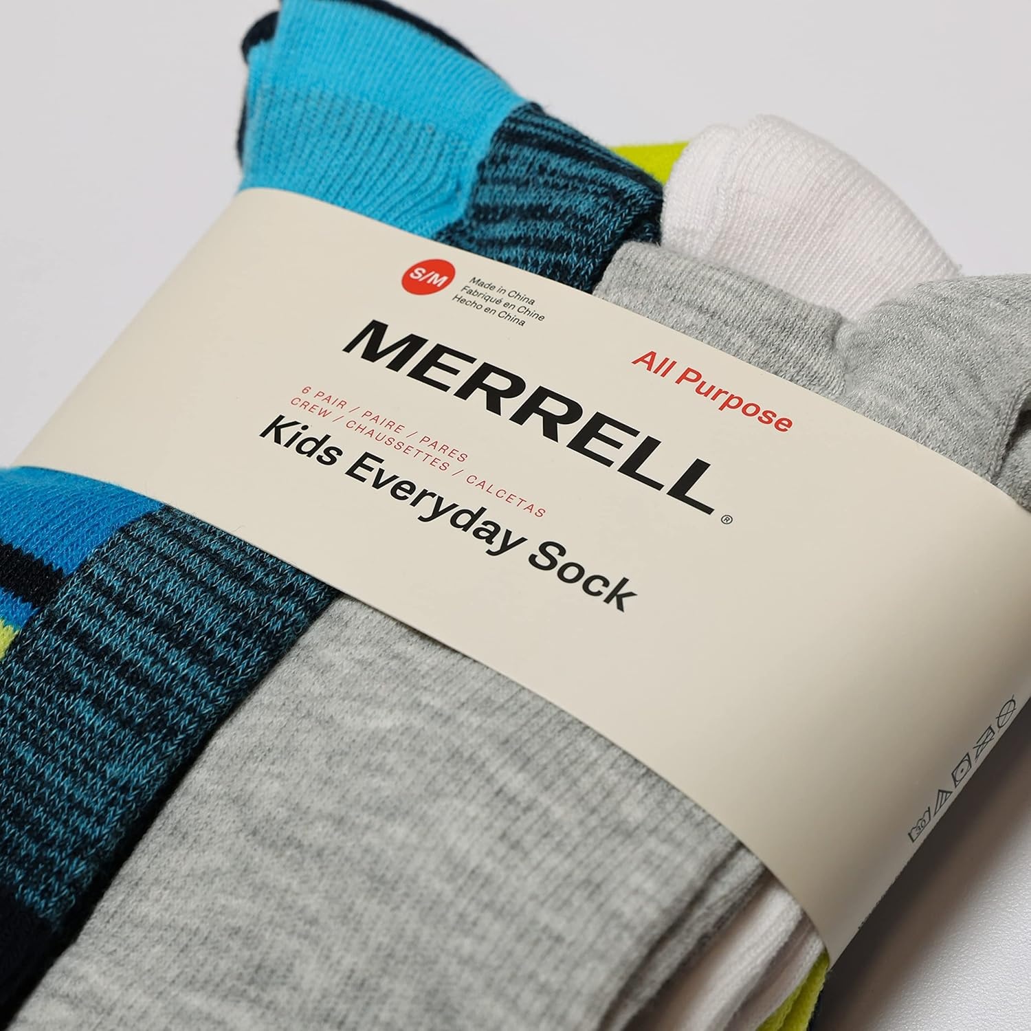 image:imageMerrell Kids Everyday Half Cushion Crew Socks 6 Pair Pack Reinforced Heel and ToeBlue White Assorted