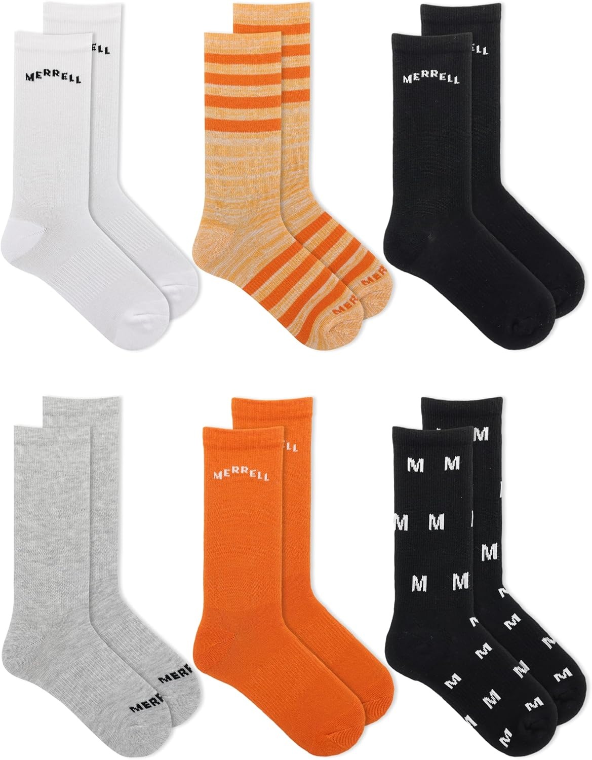 image:imageMerrell Kids Everyday Half Cushion Crew Socks 6 Pair Pack Reinforced Heel and ToeOrange Assorted