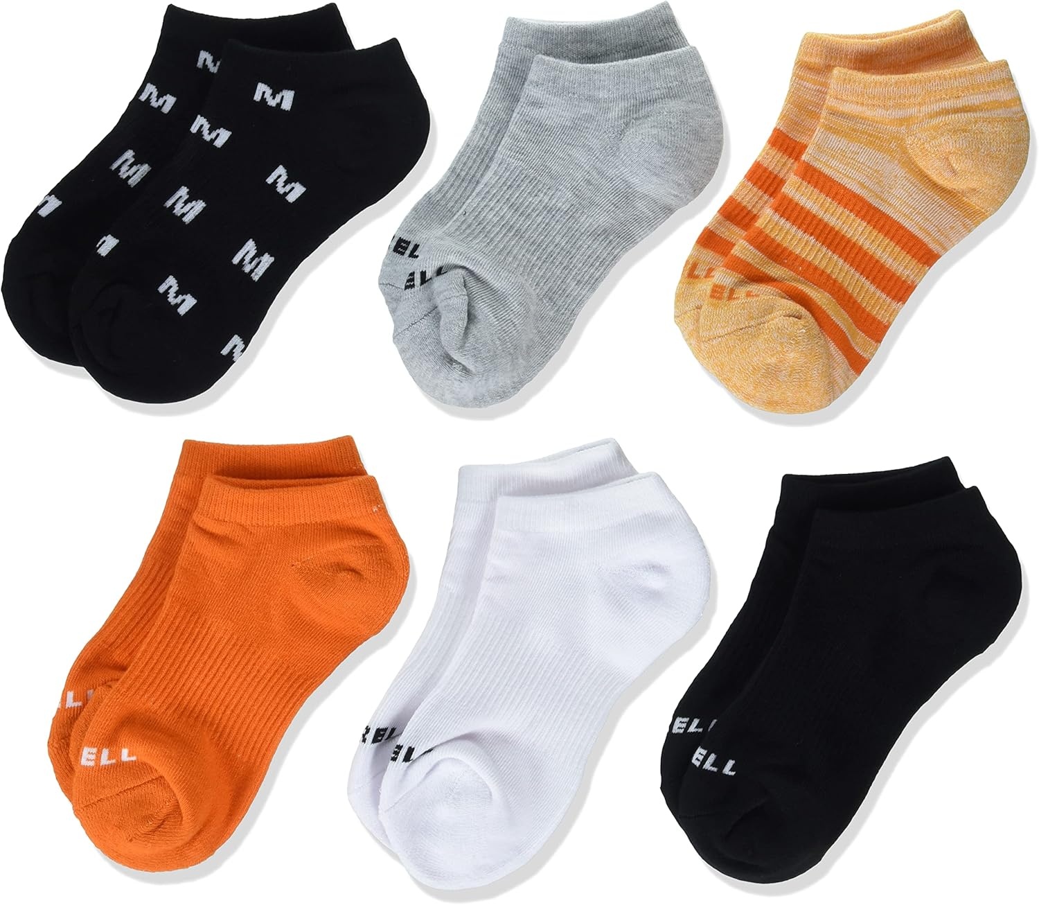 image:imageMerrell Kids Everyday Half Cushion Crew Socks 6 Pair Pack Reinforced Heel and ToeOrange Assorted