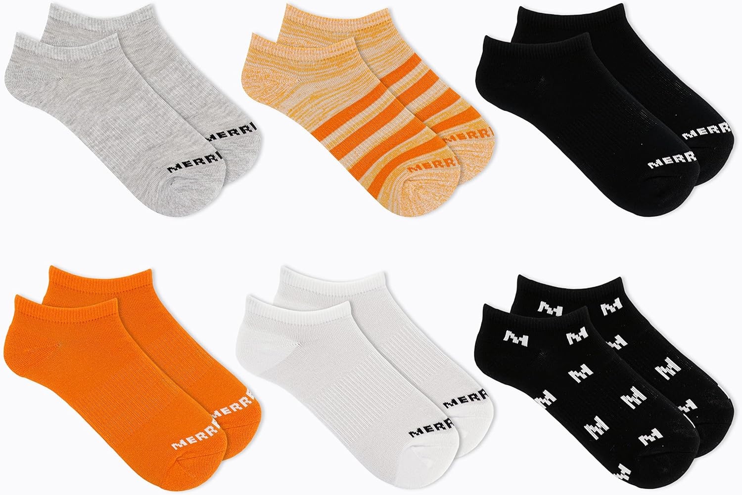 image:imageMerrell Kids Everyday Half Cushion Crew Socks 6 Pair Pack Reinforced Heel and ToeOrange Assorted Low