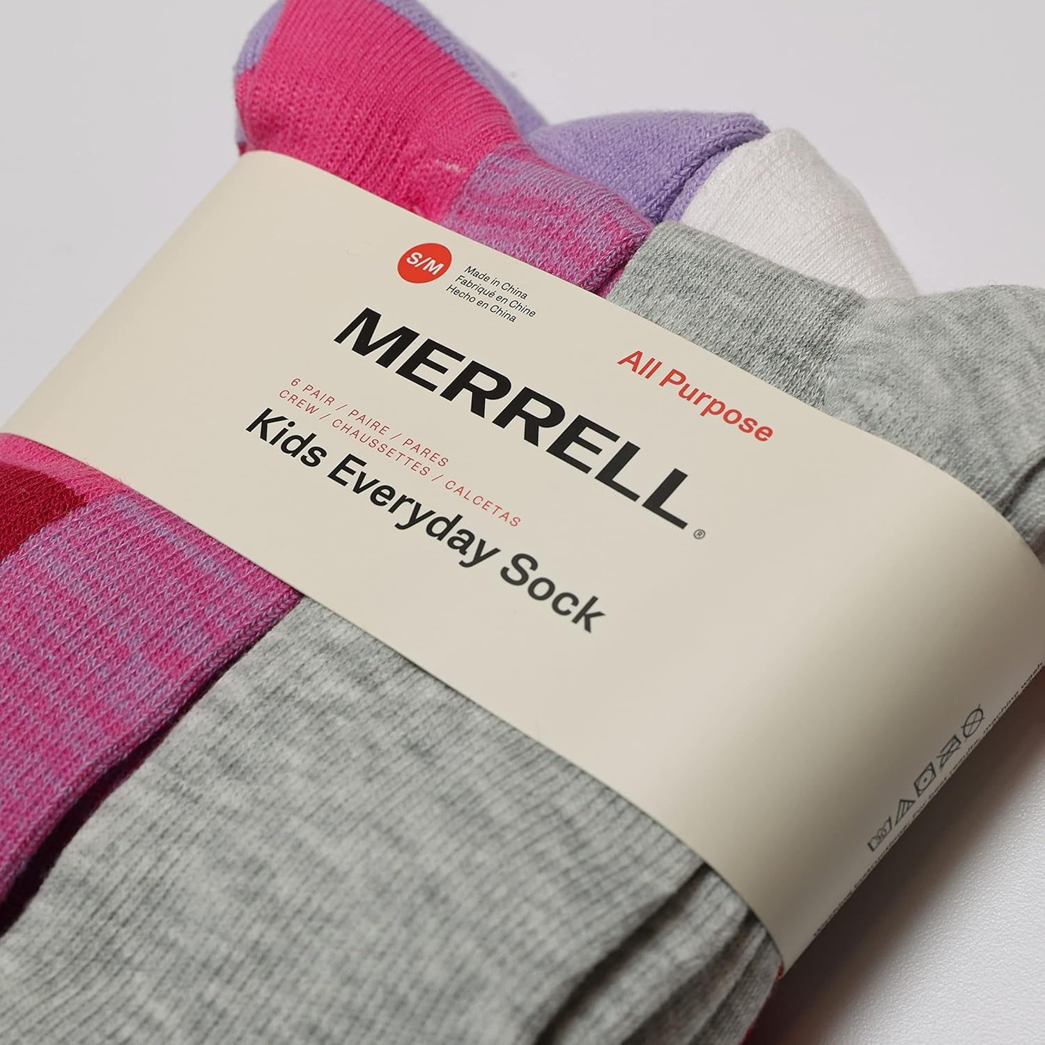 image:imageMerrell Kids Everyday Half Cushion Crew Socks 6 Pair Pack Reinforced Heel and ToePurple Assorted
