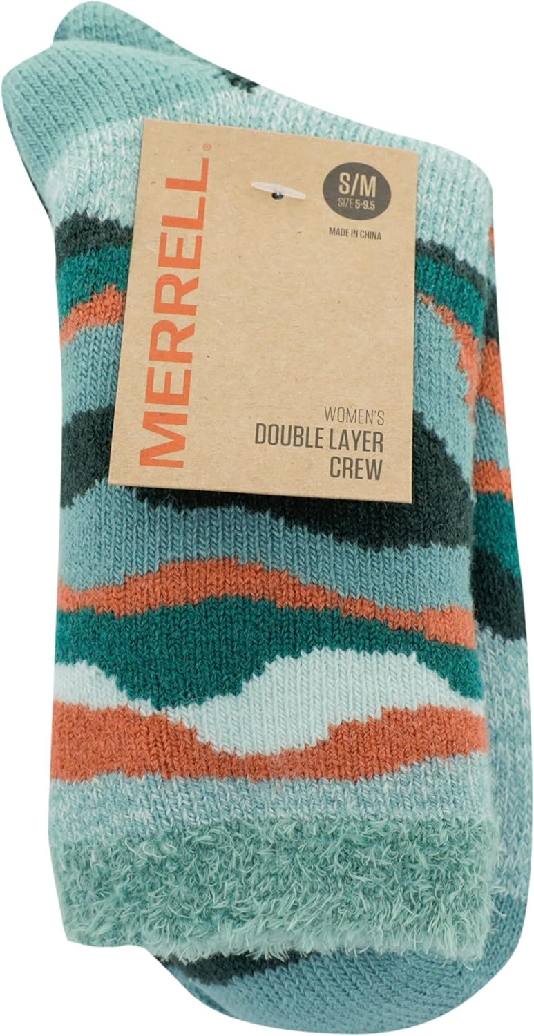 image:imageMerrell Mens and Womens Double Layer Brushed Crew Socks1 Pair PackUnisex Arch Support and Odor Fighting TechnologyAqua
