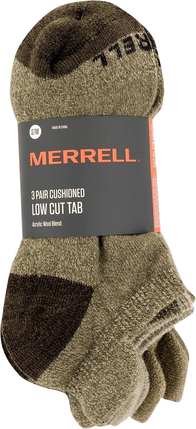 image:imageMerrell Unisex Adult Mens And Womens Wool Everyday 3 Pair Pack Cushioned Hiking Socks Low Cut Tab Olive Assorted LargeXLarge US