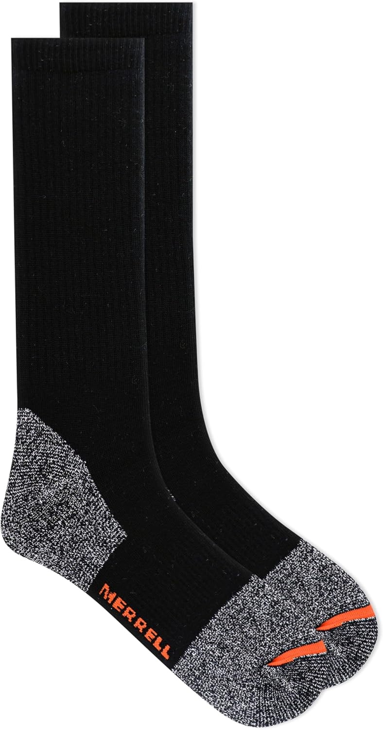 image:imageMerrell Unisex Adult Mens and Womens Cotton Safety Work Crew Socks  2 Pairs  Breathable Blister PreventionBlack