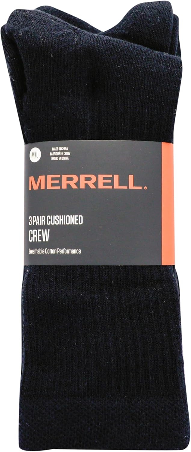 image:imageMerrell Unisex Adult Mens and Womens Cushioned Cotton Crew Socks 3 amp 6 Pairs Breathable Mesh Comfort ZonesBlack