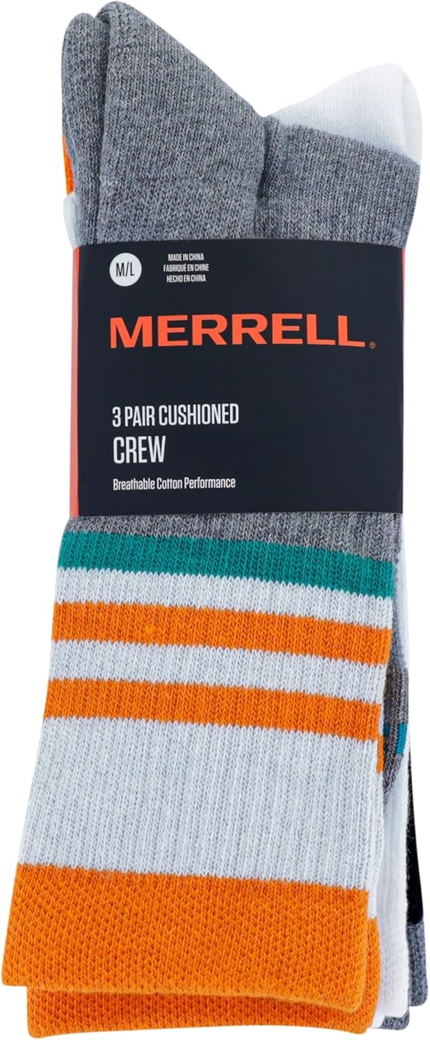 image:imageMerrell Unisex Adult Mens and Womens Cushioned Cotton Crew Socks 3 amp 6 Pairs Breathable Mesh Comfort ZonesOrange Assorted