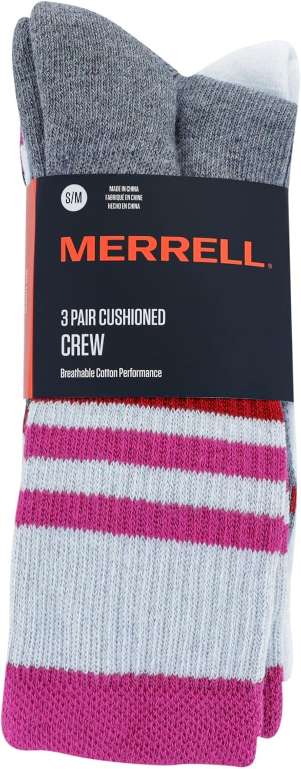image:imageMerrell Unisex Adult Mens and Womens Cushioned Cotton Crew Socks 3 amp 6 Pairs Breathable Mesh Comfort ZonesPurple Assorted