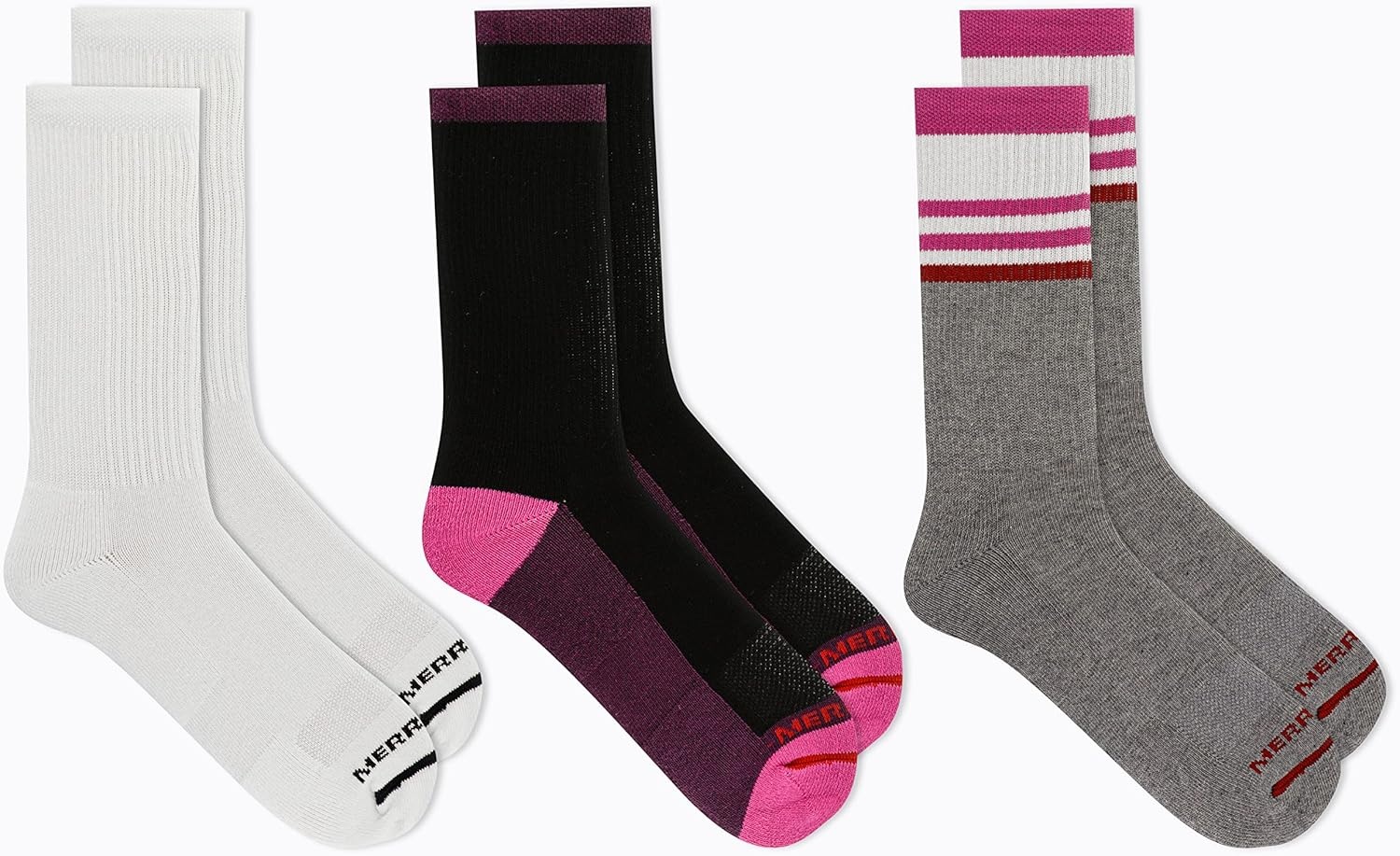 image:imageMerrell Unisex Adult Mens and Womens Cushioned Cotton Crew Socks 3 amp 6 Pairs Breathable Mesh Comfort ZonesPurple Assorted