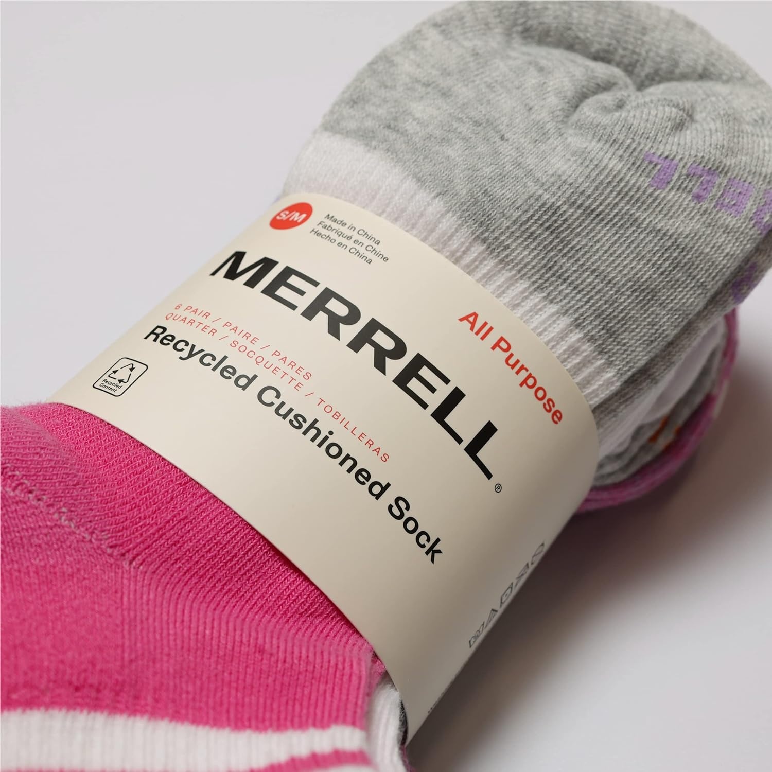 image:imageMerrell Unisex Adult Mens and Womens Recycled Cushioned Ankle Socks 6 amp 12 Pairs Hiking Arch SupportPink Assorted 6 Pairs