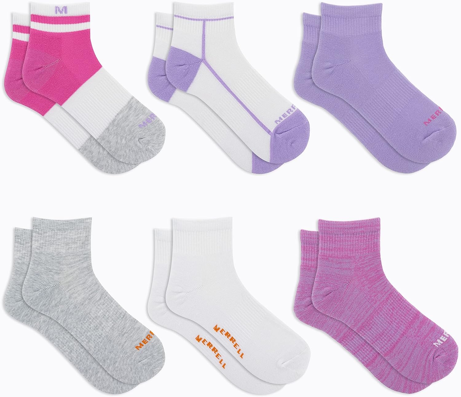 image:imageMerrell Unisex Adult Mens and Womens Recycled Cushioned Ankle Socks 6 amp 12 Pairs Hiking Arch SupportPink Assorted 6 Pairs