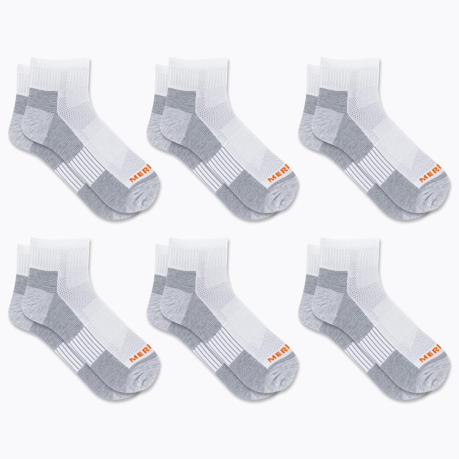 image:imageMerrell Unisex Adult Mens and Womens Recycled Cushioned Ankle Socks 6 amp 12 Pairs Hiking Arch SupportWhite Block 6 Pairs