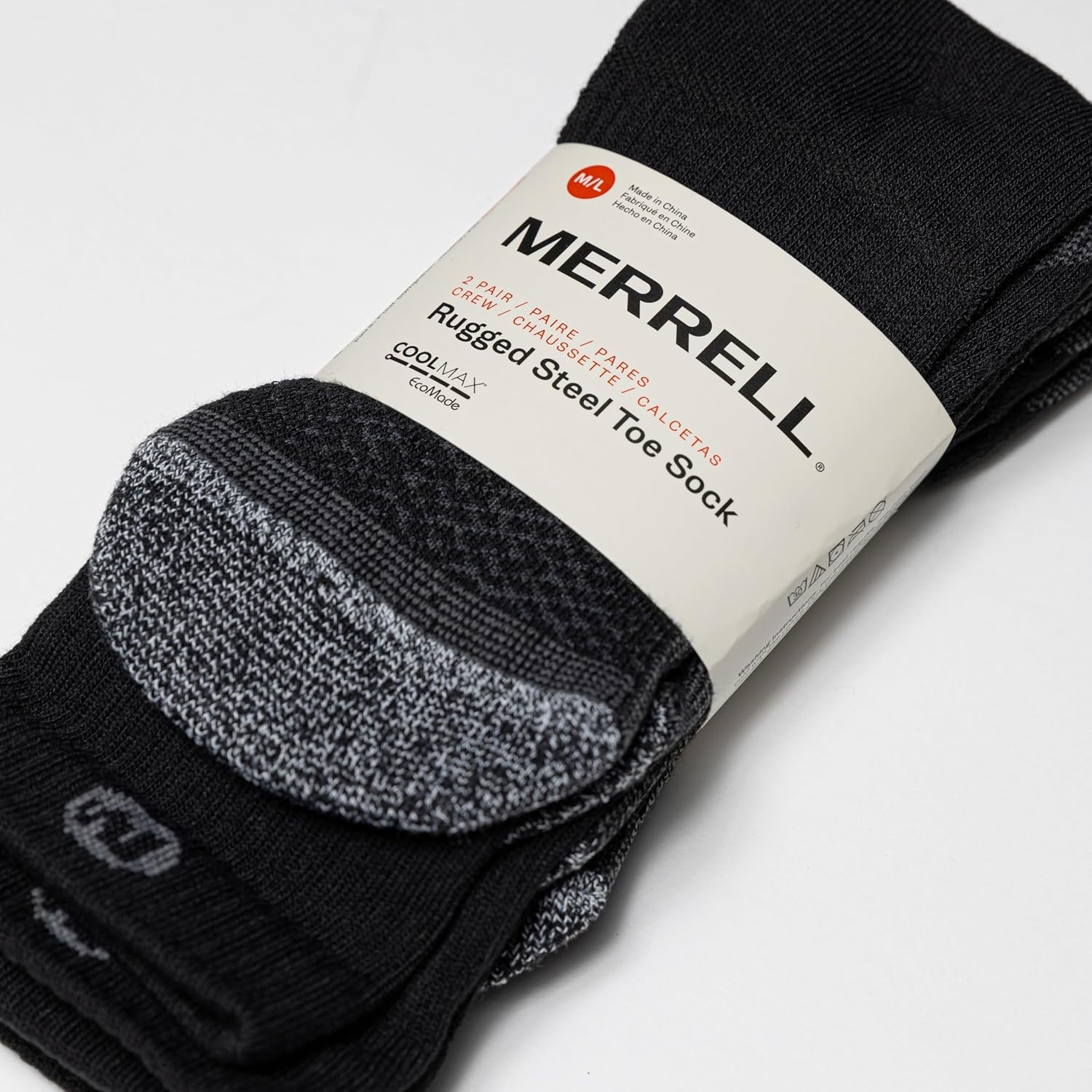 image:imageMerrell Unisex Adults Mens And Womens Socks 2 Pair Pack Moisture Management Blister Prevention Performance Safety Toe CrewBlack