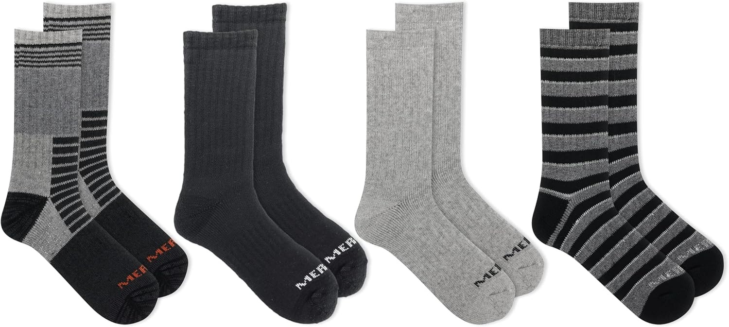 image:imageMerrell Unisex Mens And Womens Socks 4 Pair Pack Arch Support Band Thermal Wool Blend Hiking CrewBlack Assorted