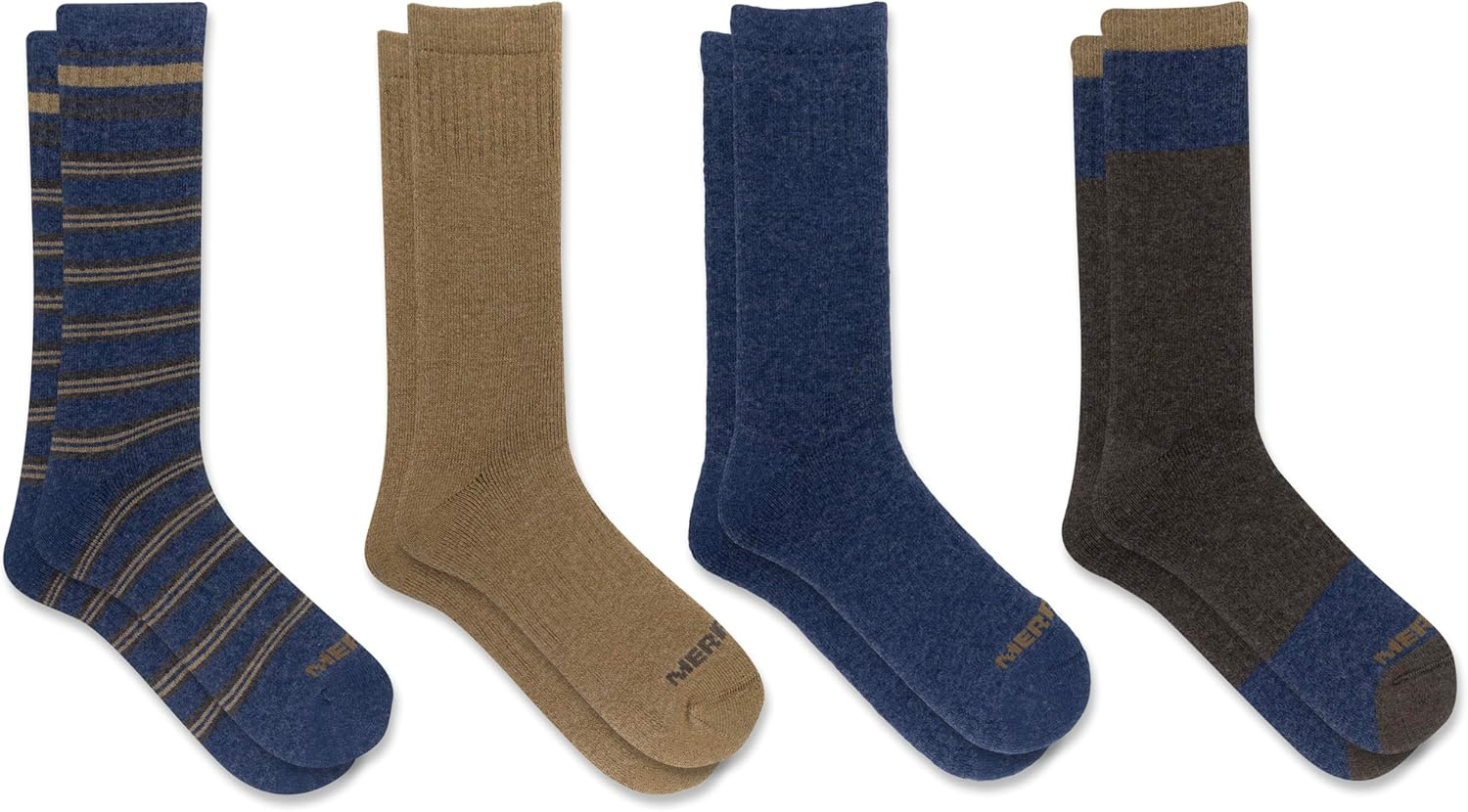 image:imageMerrell Unisex Mens And Womens Socks 4 Pair Pack Arch Support Band Thermal Wool Blend Hiking CrewNavy Assorted