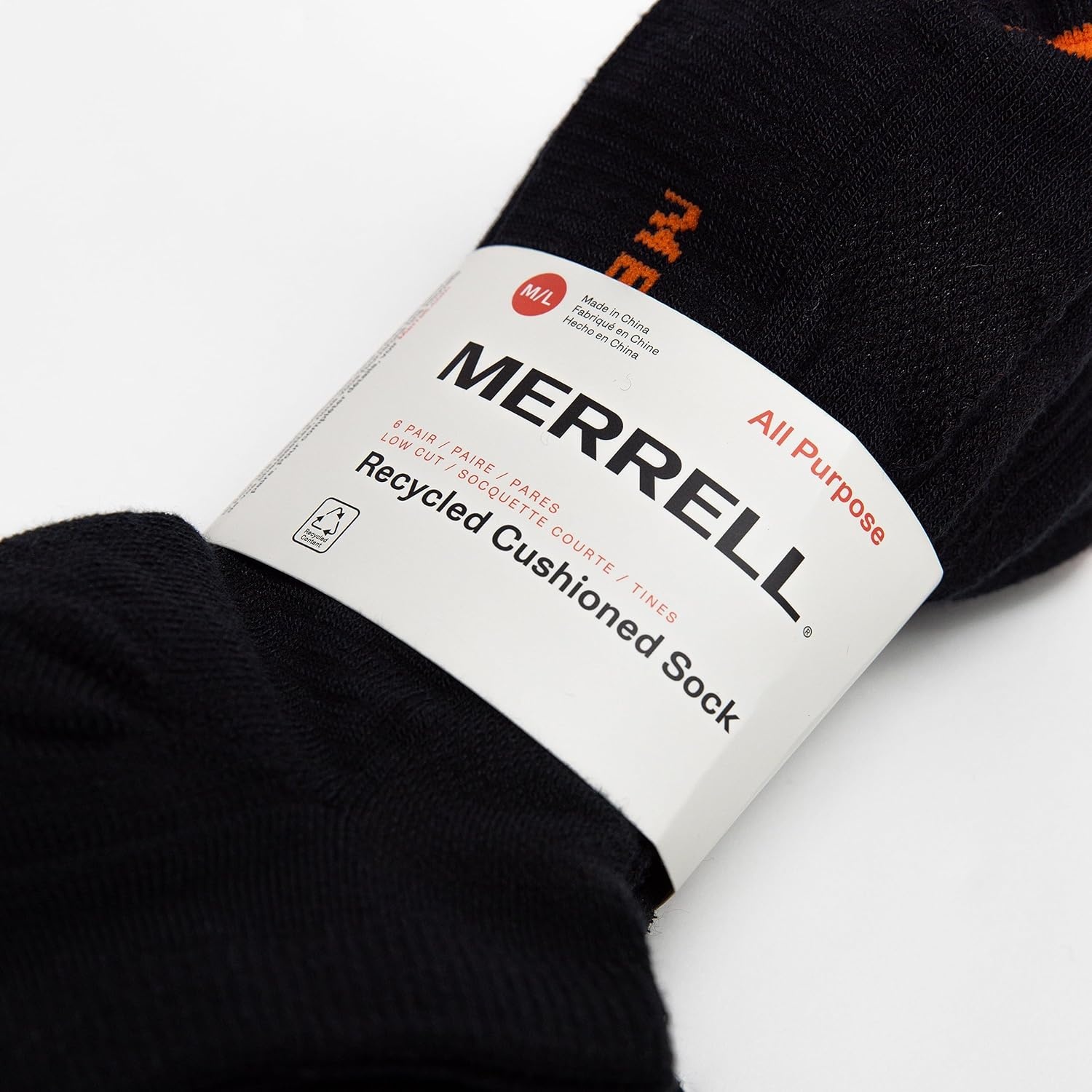 image:imageMerrell Unisex Recycled Cushioned Low Cut Sock 6 Pair Pack Black SM