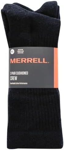 image:imageMerrell Unisexadults Mens and Womens Cushioned Cotton Crew Socks Unisex 3 Pair Pack Breathable Mesh ZonesCrew Black