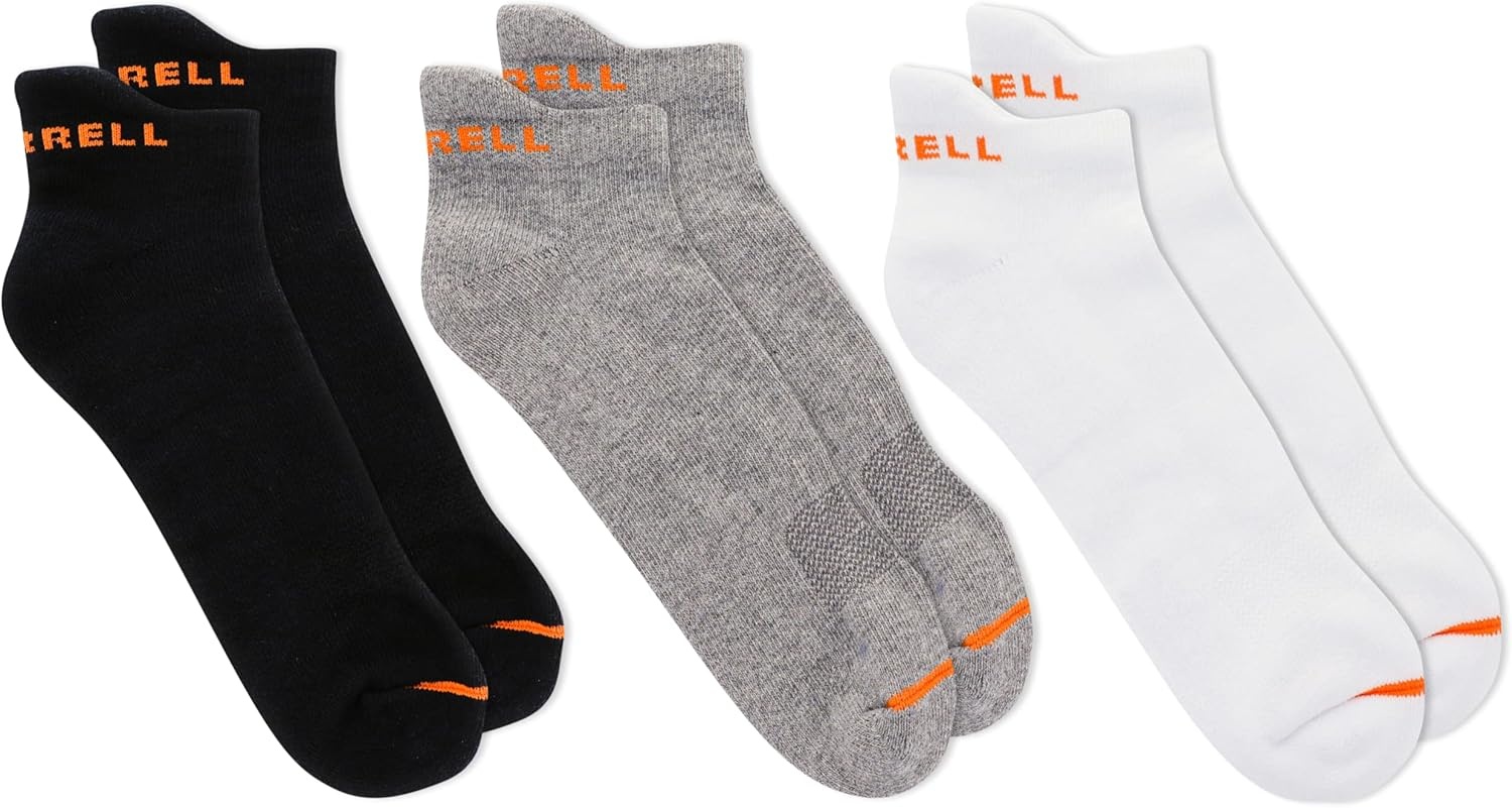 image:imageMerrell Unisexadults Mens and Womens Cushioned Cotton Crew Socks Unisex 3 Pair Pack Breathable Mesh ZonesLow Cut Tab BlackWhiteGray