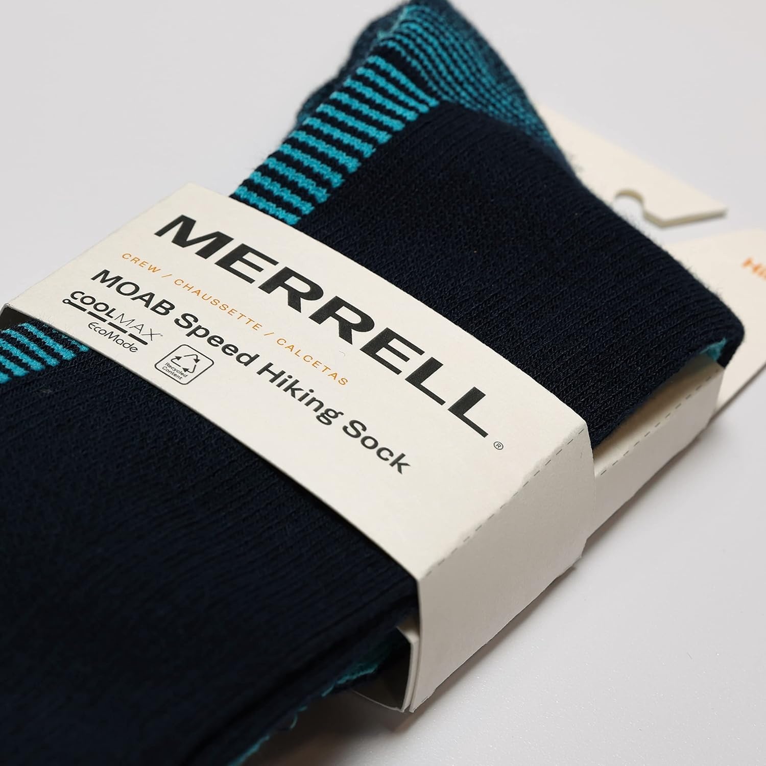 image:imageMerrell mens and womens Moab Speed Lightweight Hiking Crew Socks1 PairUnisex Sustainable Coolmax EcoMade Navy MediumLarge