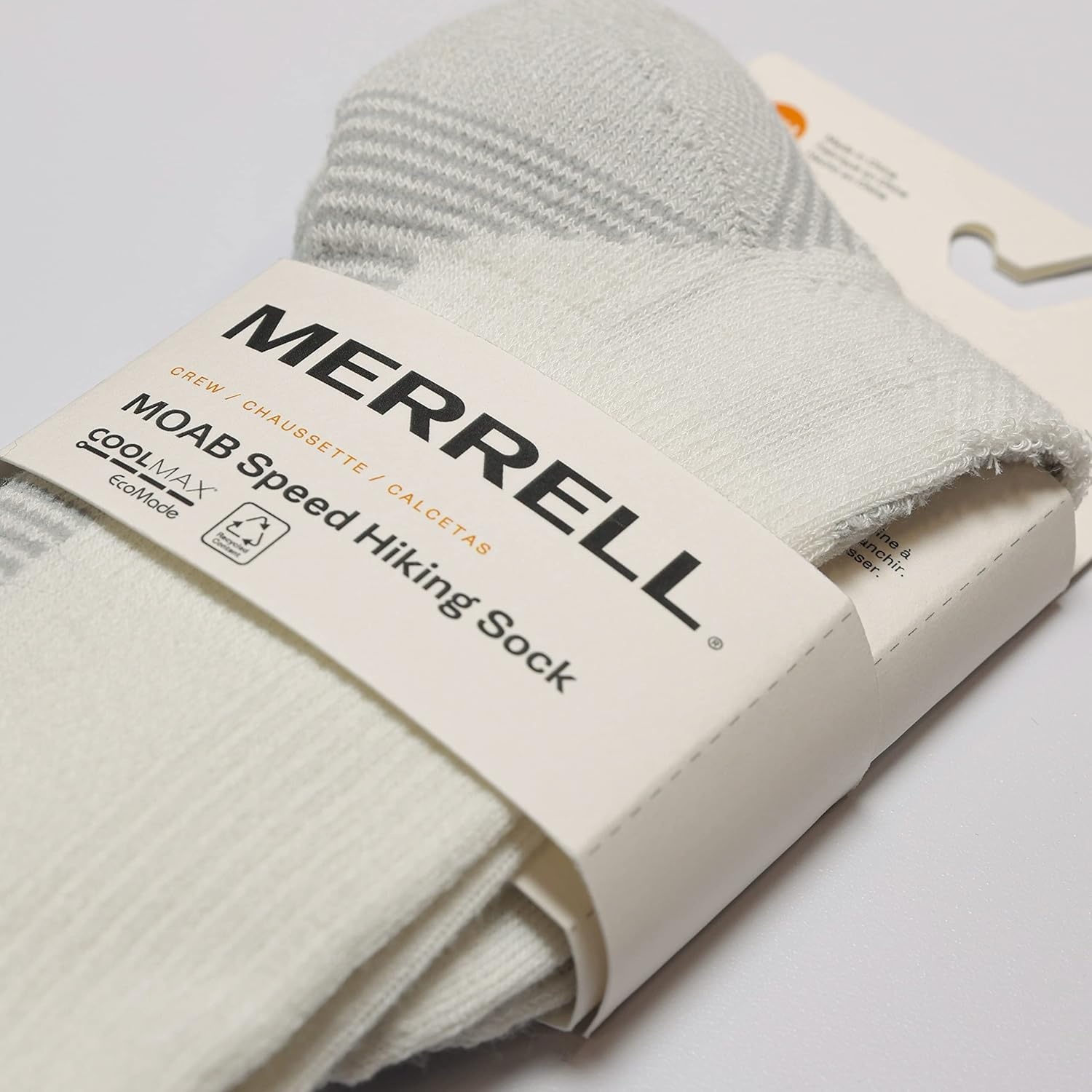 image:imageMerrell mens and womens Moab Speed Lightweight Hiking Crew Socks1 PairUnisex Sustainable Coolmax EcoMade White MediumLarge
