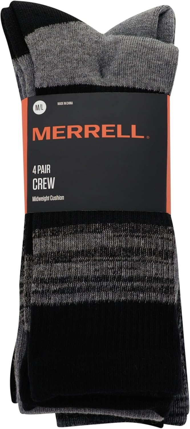 image:imageMerrell unisexadult Mens and Womens Cushioned Midweight Crew Socks 4 8 12 Pairs Moisture WickingBlack Assorted