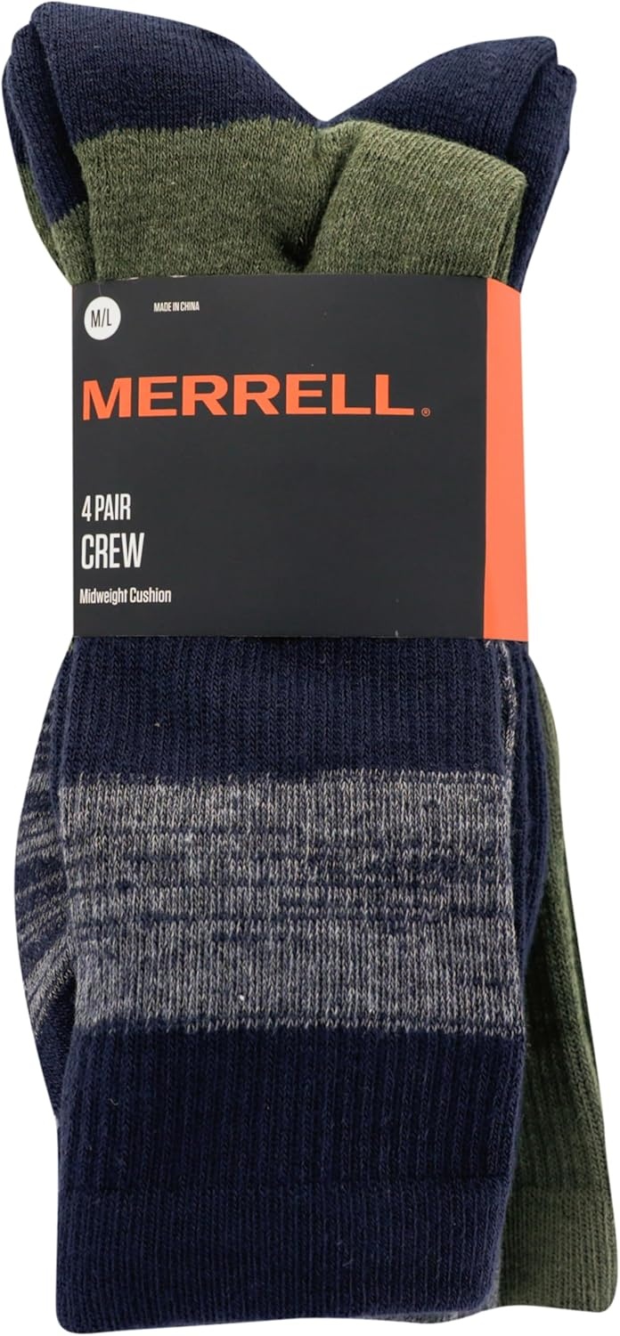 image:imageMerrell unisexadult Mens and Womens Cushioned Midweight Crew Socks 4 8 12 Pairs Moisture WickingBlue 4 Pairs