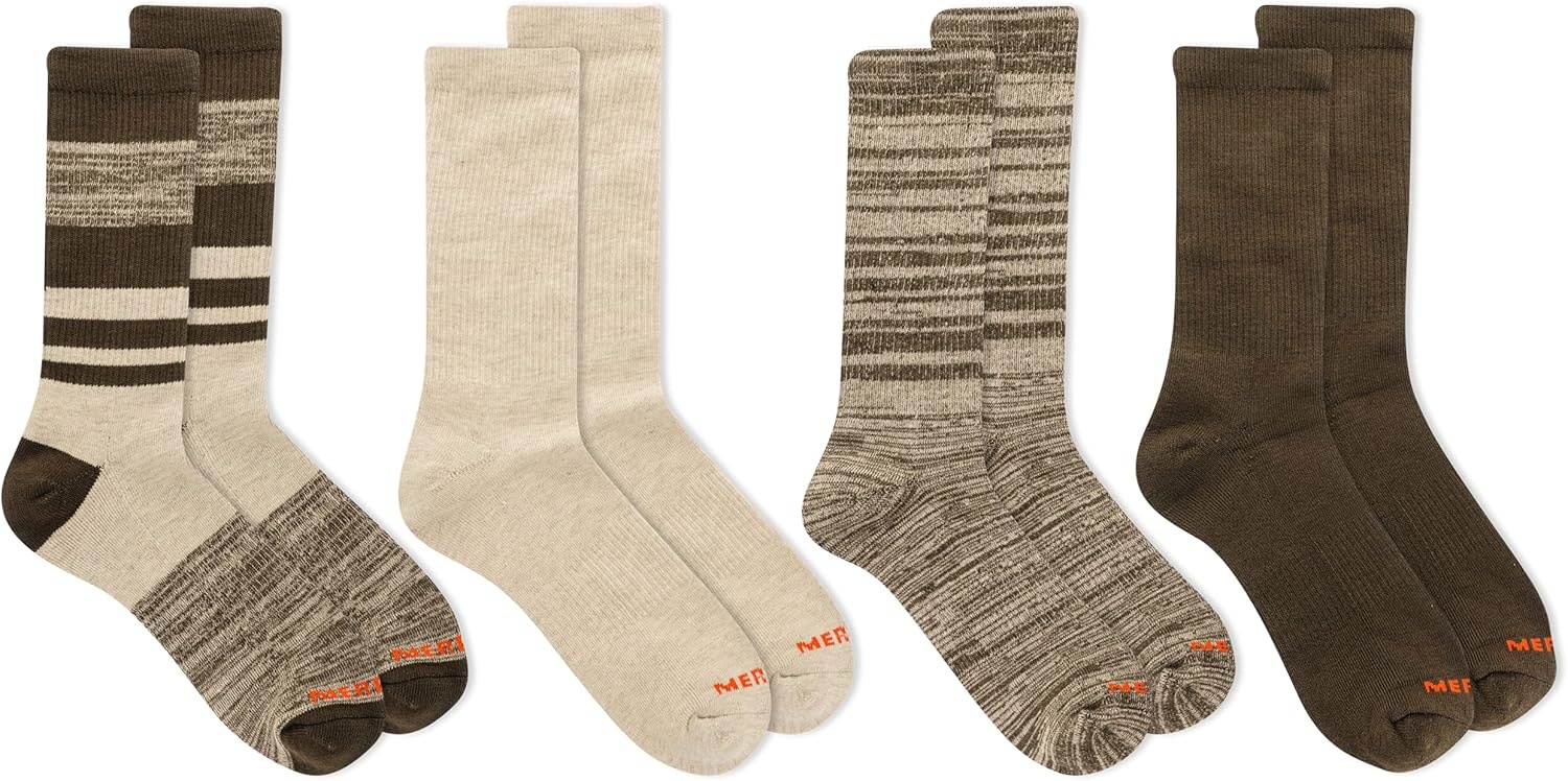 image:imageMerrell unisexadult Mens and Womens Cushioned Midweight Crew Socks 4 8 12 Pairs Moisture WickingBrown 4 Pairs