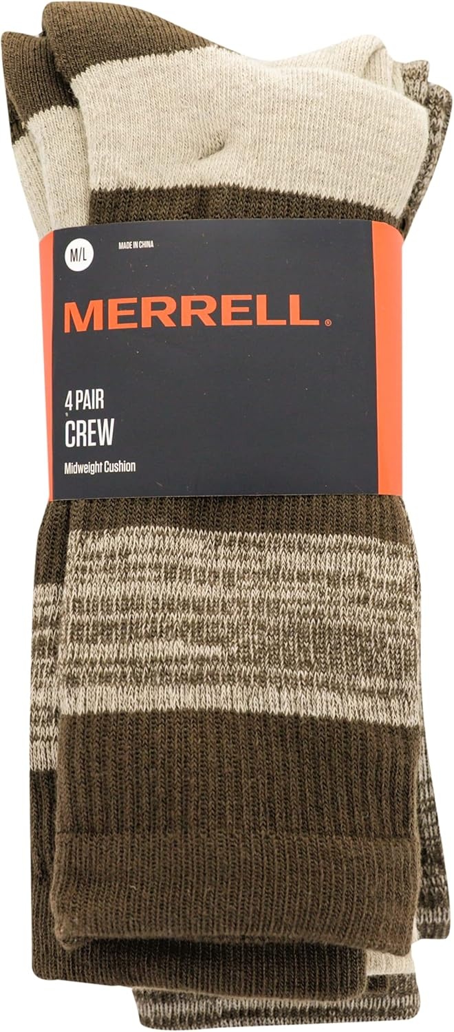 image:imageMerrell unisexadult Mens and Womens Cushioned Midweight Crew Socks 4 8 12 Pairs Moisture WickingBrown 4 Pairs