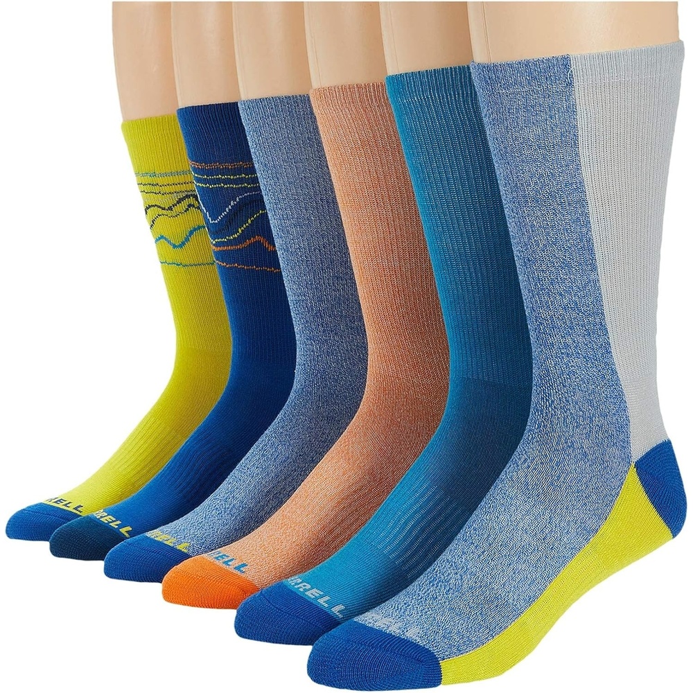 image:imageMerrell Kids Everyday Half Cushion Crew Socks 6 Pair Pack Reinforced Heel and ToeColor Block Blue