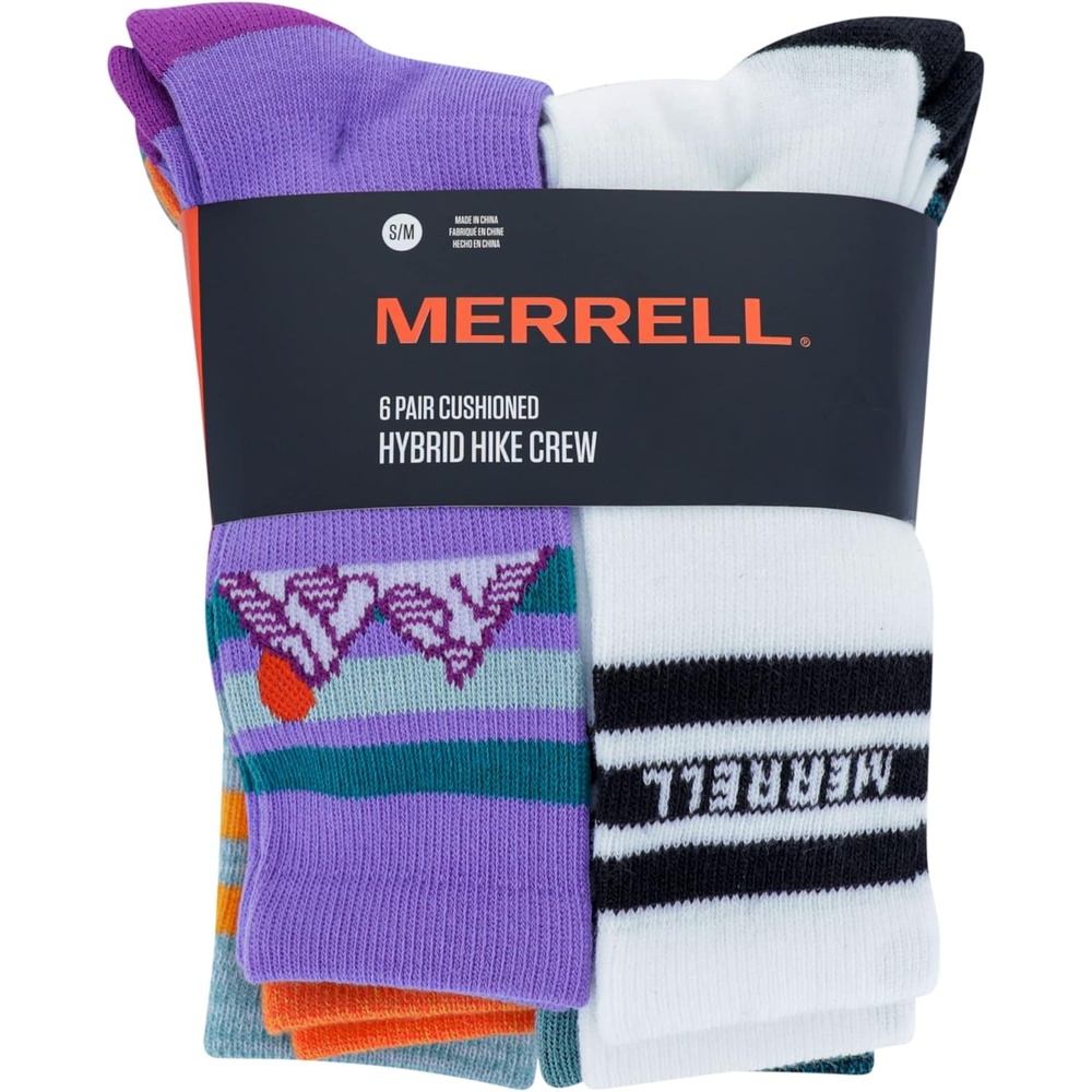 image:imageMerrell Kids Everyday Half Cushion Crew Socks 6 Pair Pack Reinforced Heel and ToeLavender Assorted