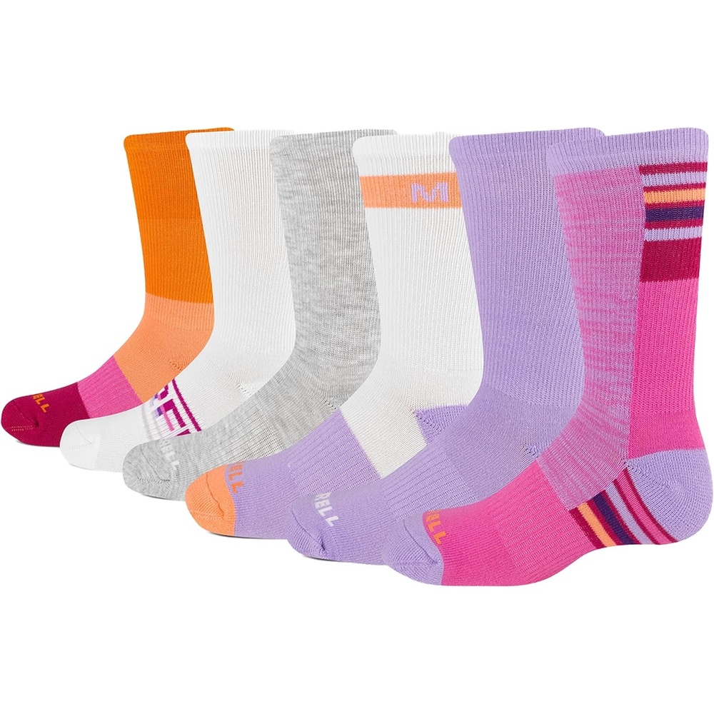 image:imageMerrell Kids Everyday Half Cushion Crew Socks 6 Pair Pack Reinforced Heel and ToePurple Assorted