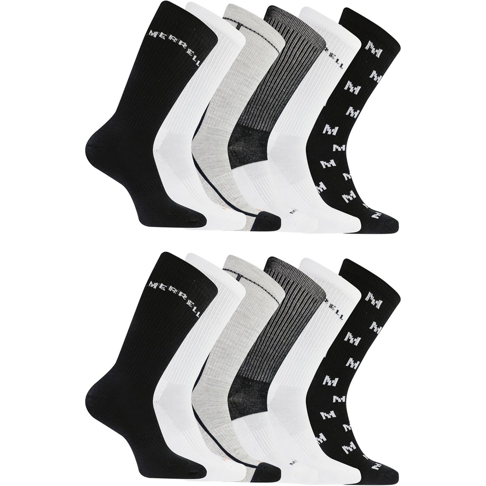 image:imageMerrell Mens and Womens Recycled Cushioned Crew Socks6 amp 12 PairsHiking Arch SupportBlack Assorted 12 Pairs