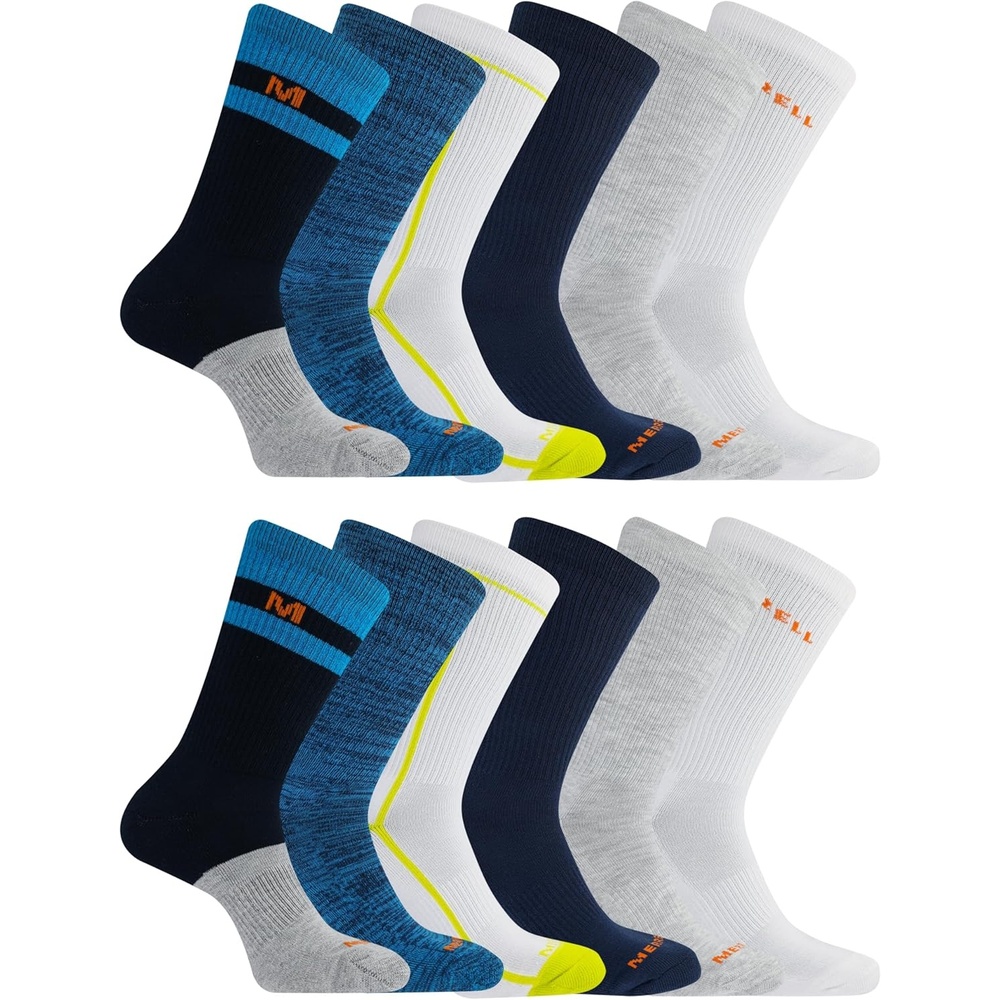 image:imageMerrell Mens and Womens Recycled Cushioned Crew Socks6 amp 12 PairsHiking Arch SupportBlue Assorted 12 Pairs