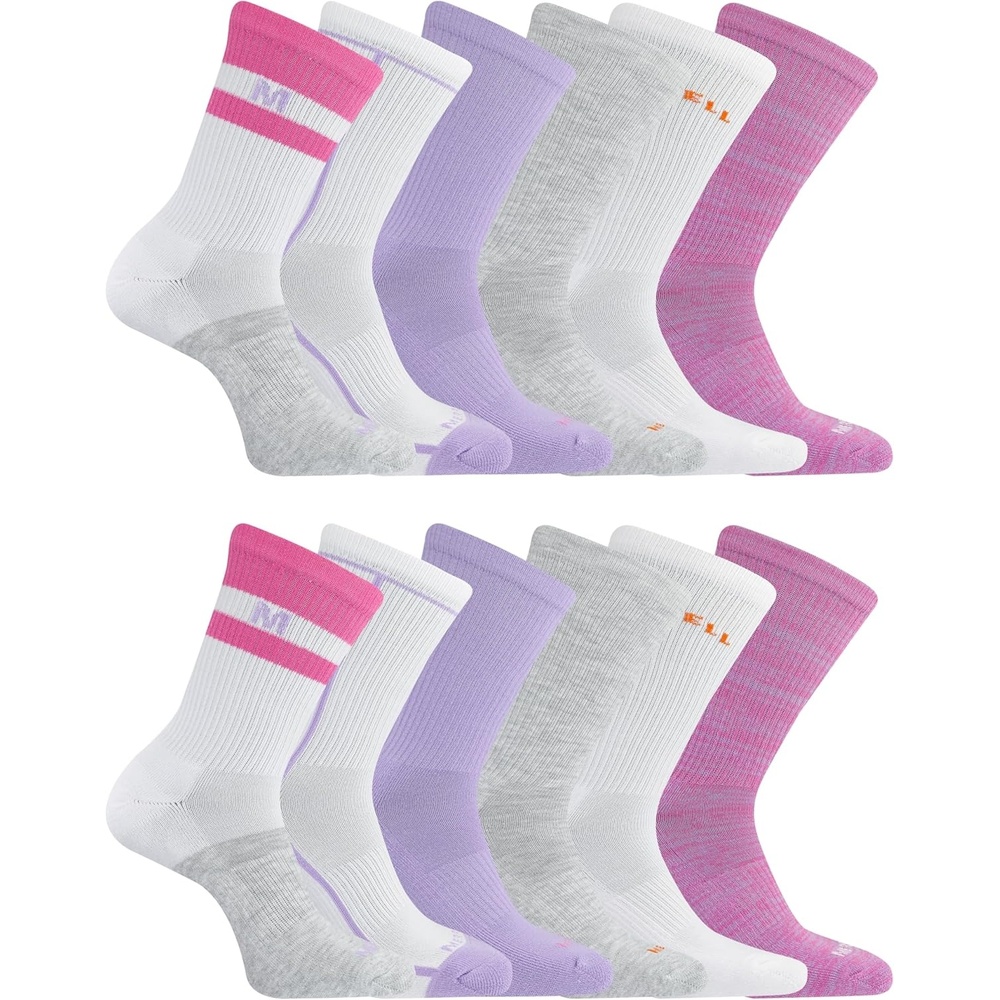 image:imageMerrell Mens and Womens Recycled Cushioned Crew Socks6 amp 12 PairsHiking Arch SupportPink Assorted 12 Pairs