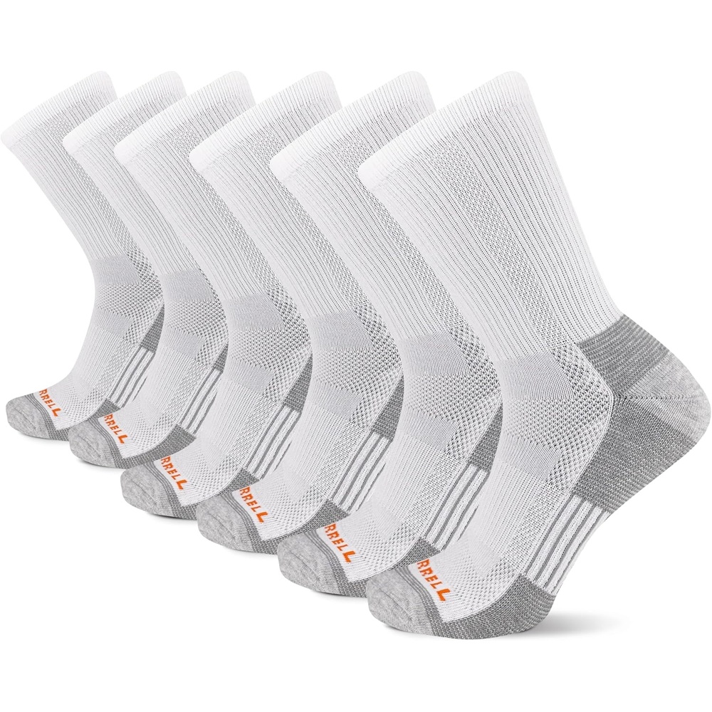 image:imageMerrell Mens and Womens Recycled Cushioned Crew Socks6 amp 12 PairsHiking Arch SupportWhite Block 6 Pairs