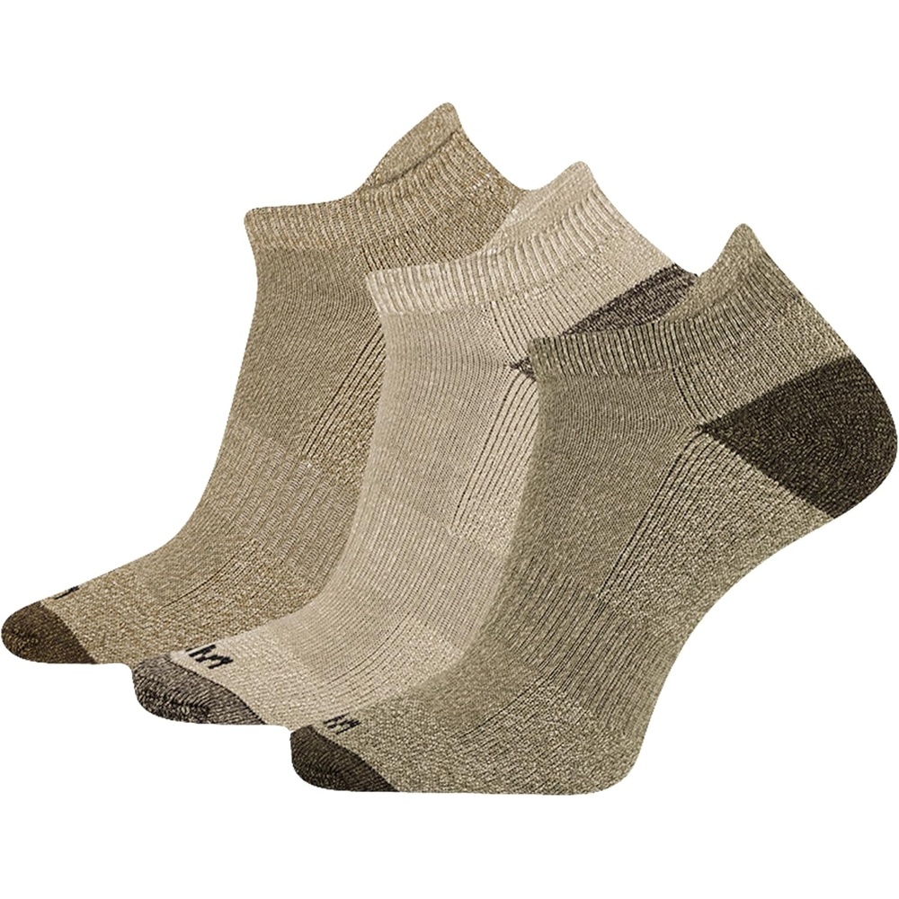 image:imageMerrell Unisex Adult Mens And Womens Wool Everyday  3 Pair Pack Cushioned Hiking Socks Low Cut Tab  Olive Assorted LargeXLarge US