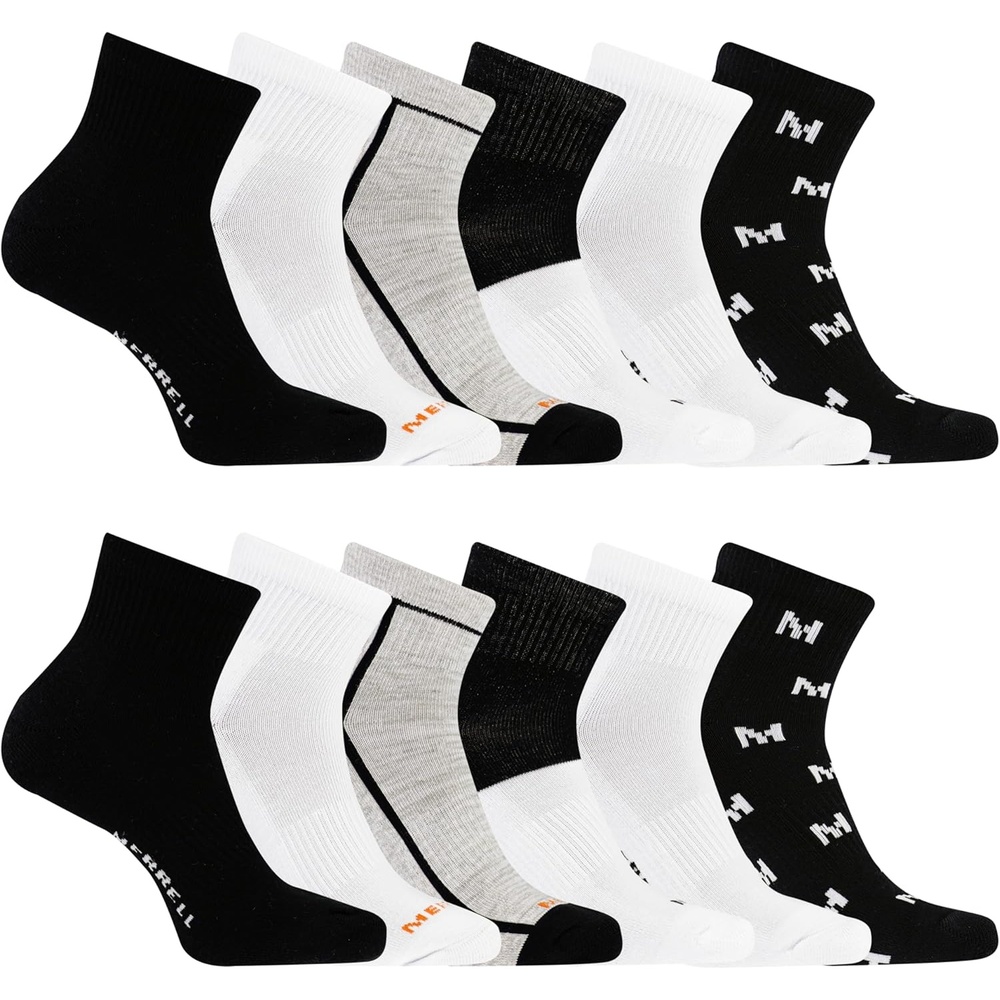image:imageMerrell Unisex Adult Mens and Womens Recycled Cushioned Ankle Socks 6 amp 12 Pairs Hiking Arch SupportBlack Assorted 12 Pairs