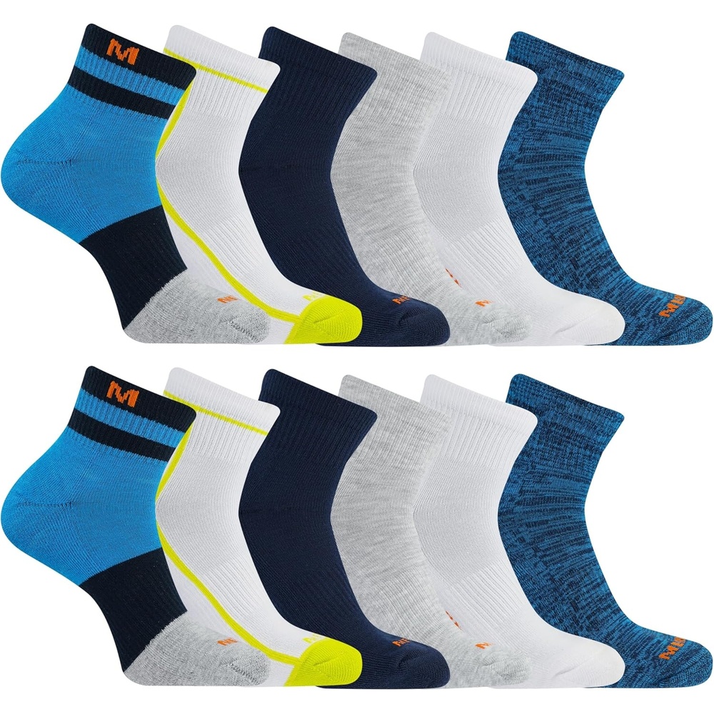 image:imageMerrell Unisex Adult Mens and Womens Recycled Cushioned Ankle Socks 6 amp 12 Pairs Hiking Arch SupportBlue Assorted 12 Pairs