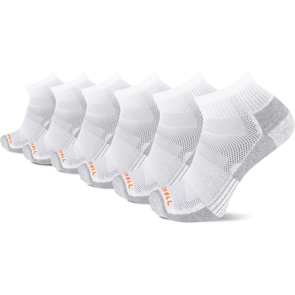 image:imageMerrell Unisex Adult Mens and Womens Recycled Cushioned Ankle Socks  6 amp 12 Pairs  Hiking Arch SupportWhite Block 6 Pairs