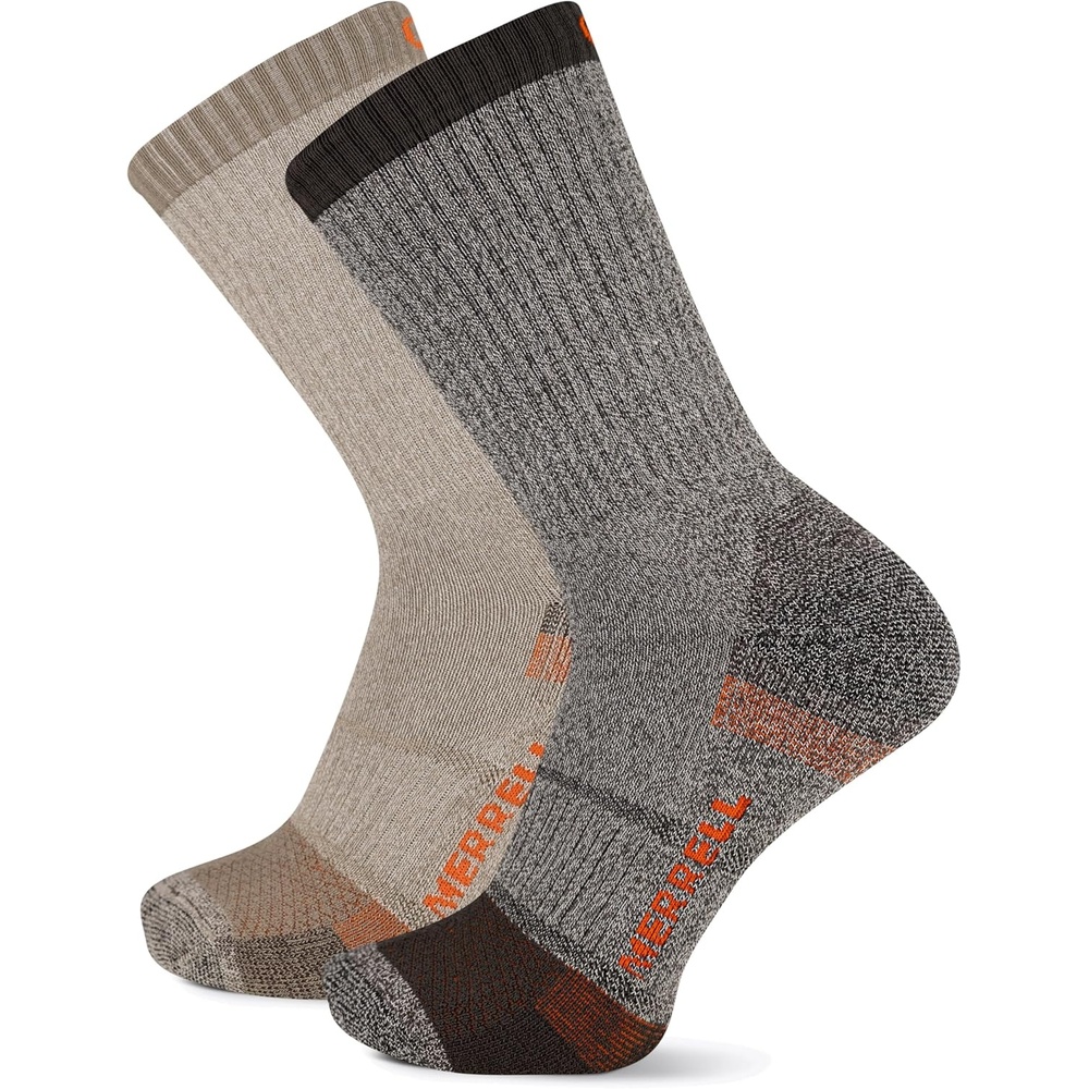 image:imageMerrell Unisex Adults Mens And Womens Socks 2 Pair Pack Moisture Management Blister Prevention Performance Safety Toe CrewBrown Assorted