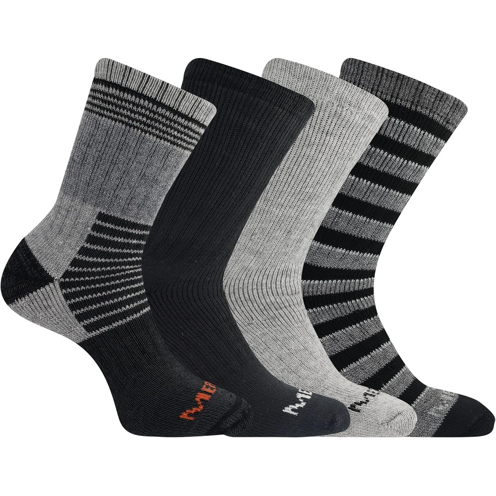 image:imageMerrell Unisex Mens And Womens Socks 4 Pair Pack Arch Support Band Thermal Wool Blend Hiking CrewBlack Assorted