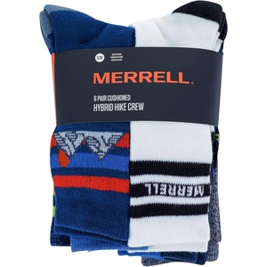 Merrell Kids’ Everyday Half Cushion Crew Socks – 6 Pair Pack – Reinforced Heel and Toe(Blue Assorted)
