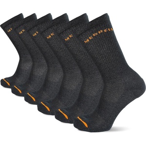 Merrell Men’s and Women’s Recycled Cushioned Crew Socks-6 & 12 Pairs-Hiking Arch Support(Black (6 Pairs))