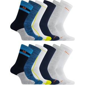 Merrell Men’s and Women’s Recycled Cushioned Crew Socks-6 & 12 Pairs-Hiking Arch Support(Blue Assorted (12 Pairs))