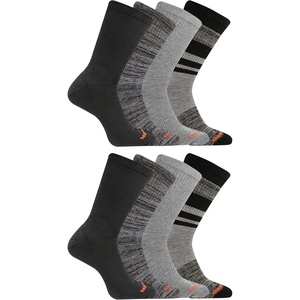 Merrell unisex-adult Men’s and Women’s Cushioned Midweight Crew Socks – 4, 8, 12 Pairs – Moisture Wicking(Black Assorted(8 Pairs))